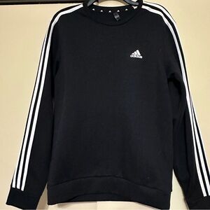 Adidas Men's Black Crewneck with White Sleeve Stripes